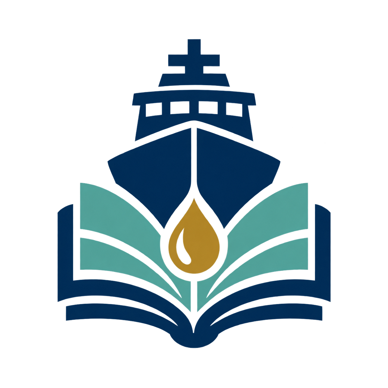 Oljedagbokens logo: et skip over en åpen bok og en oljedråpe